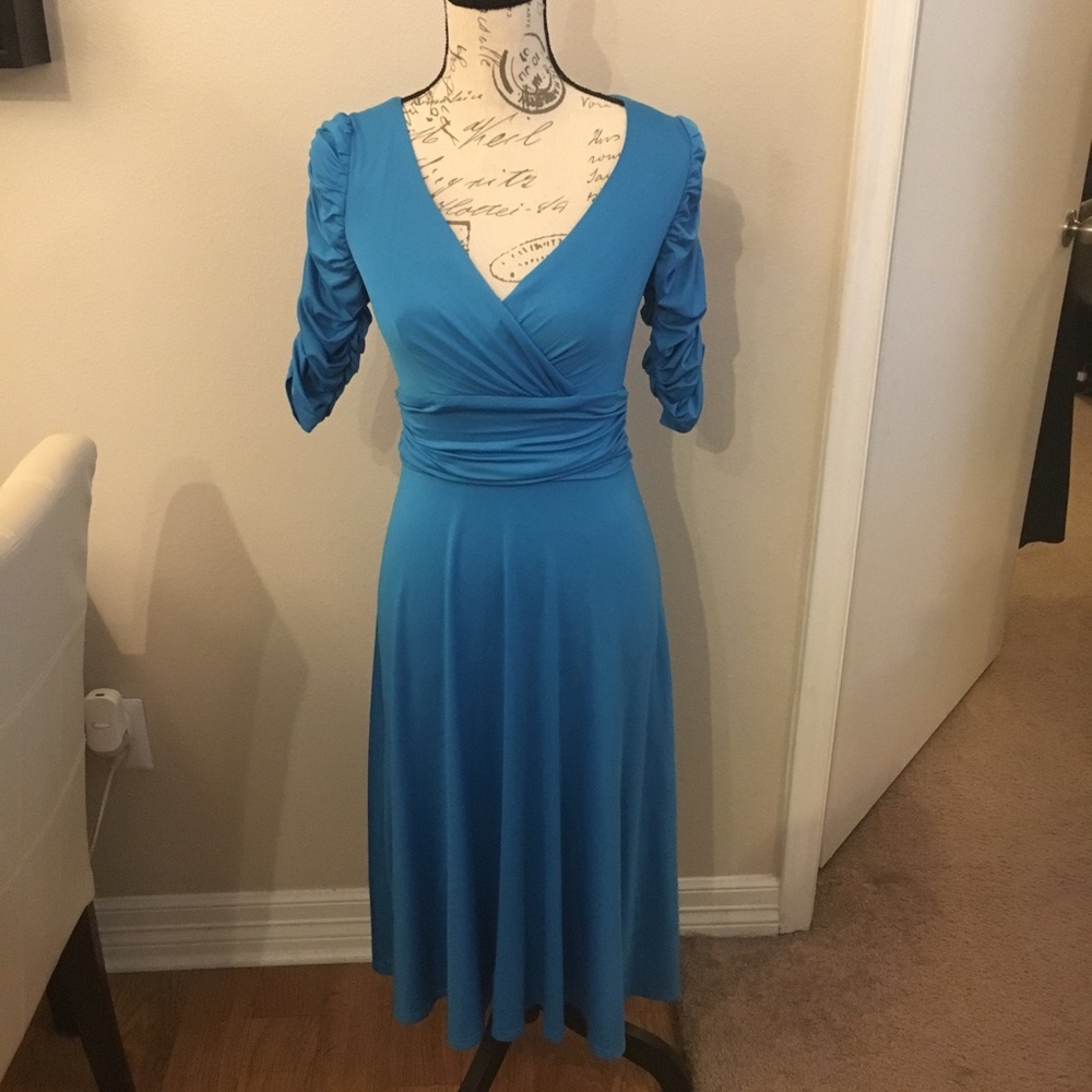 Blue fit and flare dress
